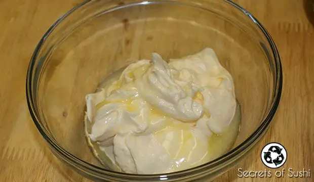melted butter and kewpie mayo