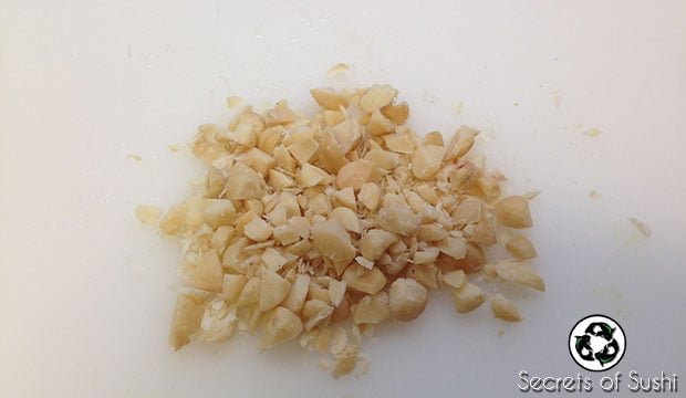 Chopped macadamia nuts for Paleo Sushi