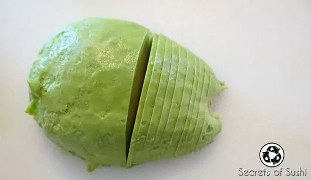 sliced avocado for a caterpillar roll