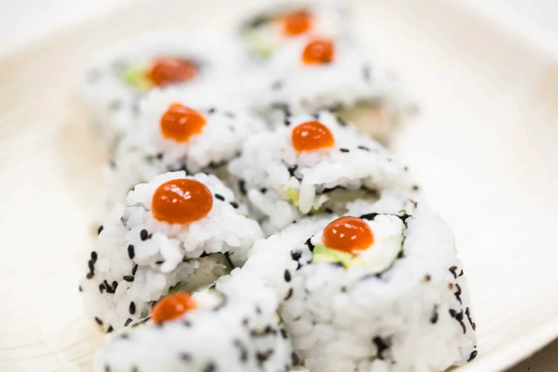 California Roll with Sri Racha dots - How to Host a Sushi Party
