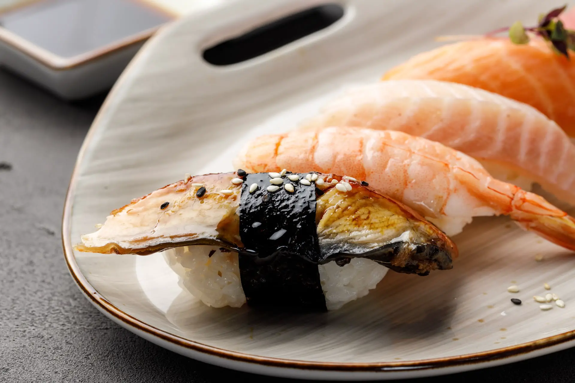 Close up of nigiri sushi on plate
